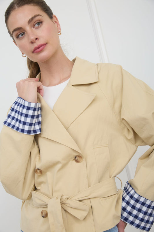 Kahki Short Trench With Gingham