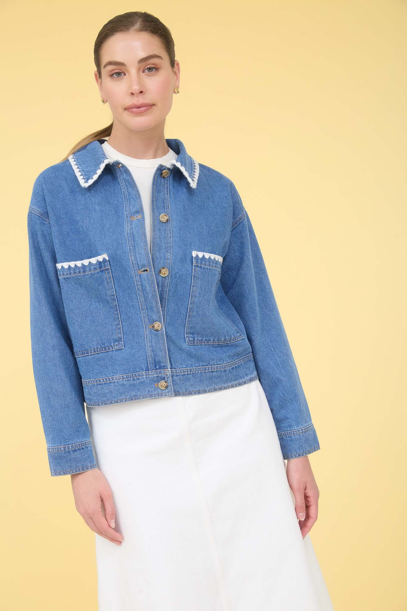Contrast Crossstich Denim Jacket