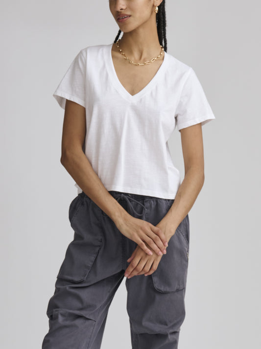 White Vneck Louisa Short Sleeve Tee