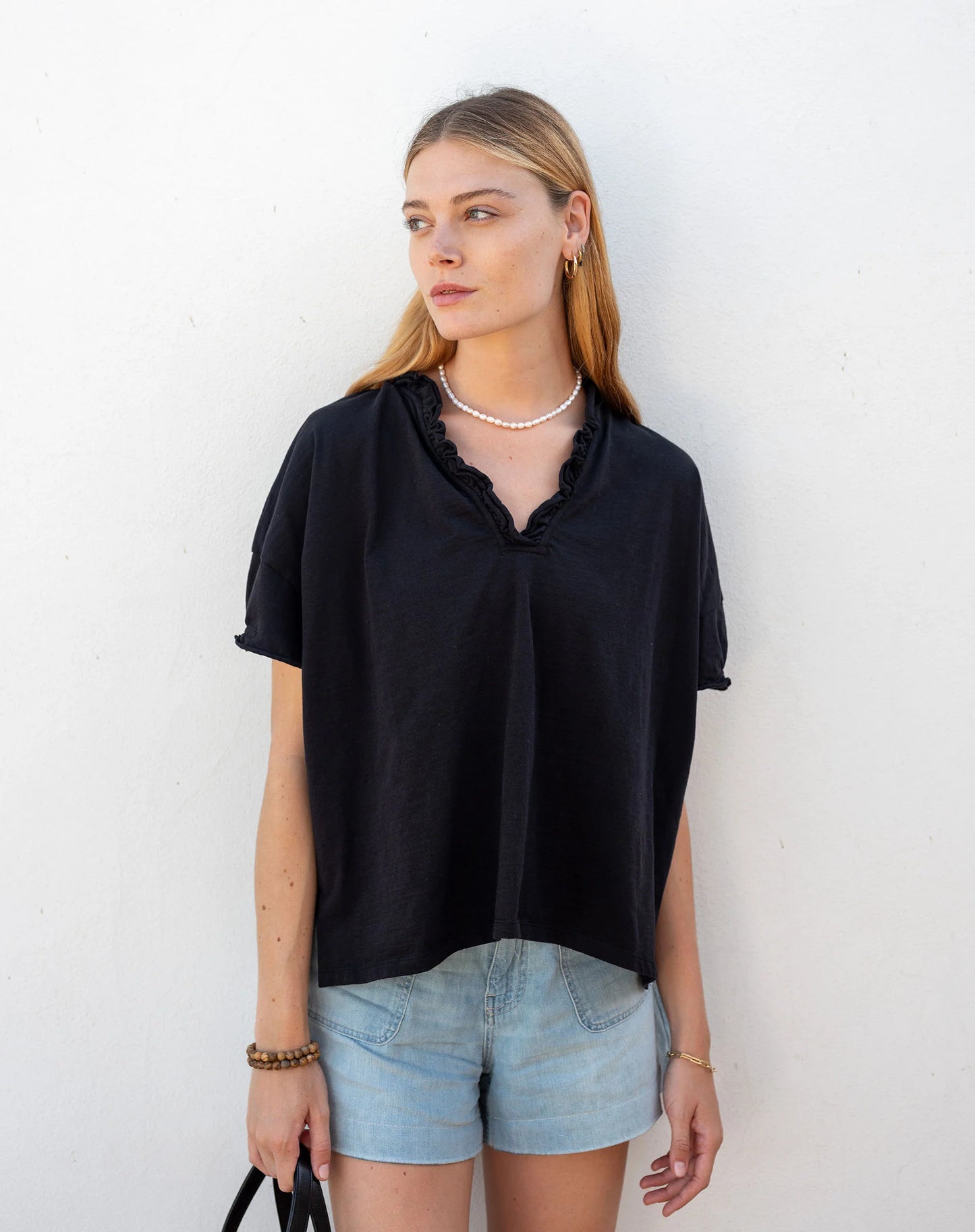 Black Amelia Ruffle Tee