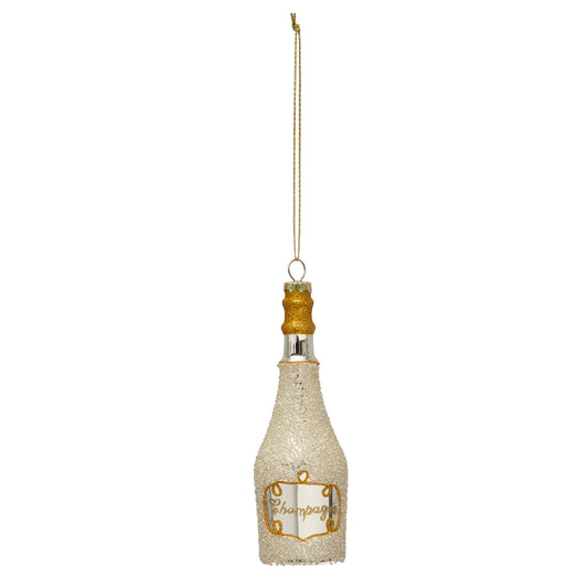 6"H Glass Champagne Bottle Ornament w/ Glitter, Gold & Silver Color