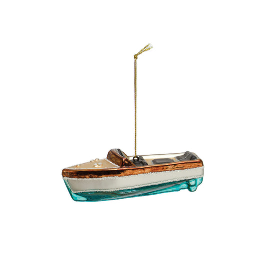 5"L x 3"H Hand-Painted Glass Boat Ornament w/ Glitter, Multi Color