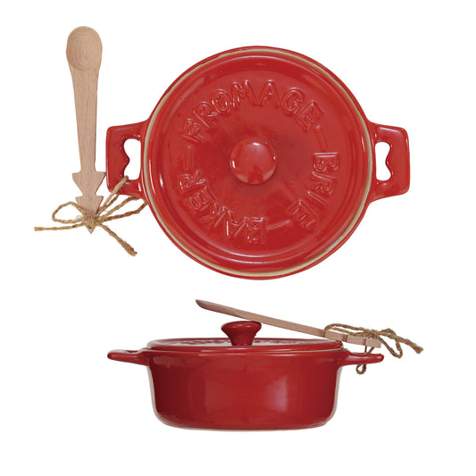 Red Brie Baker with Lid and Spreader