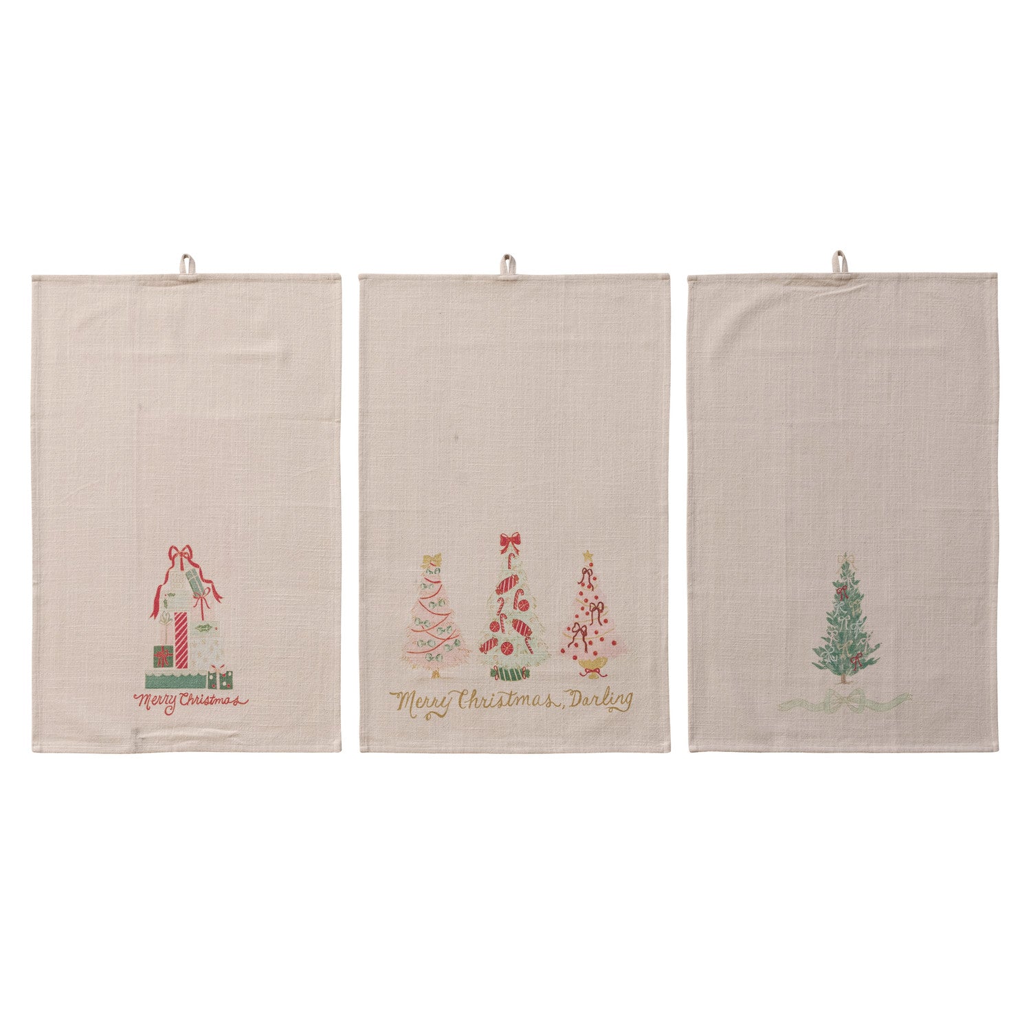 Cotton Slub Printed Tea Towel with Holiday Image, 3 Styles ©