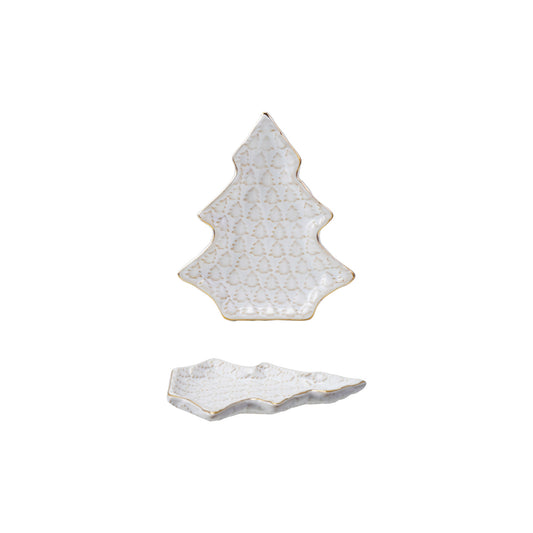 Stoneware Tree Shaped Plate with Trees (Each Will Vary)