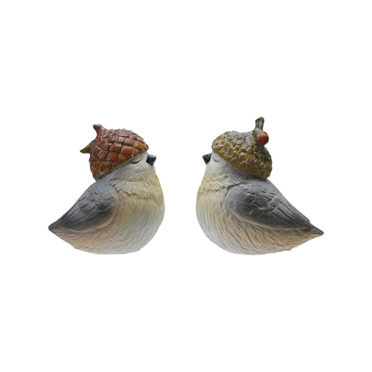 3"L x 2"W x 3"H Resin Bird with Acorn Hat, Multi Color, 2 Styles