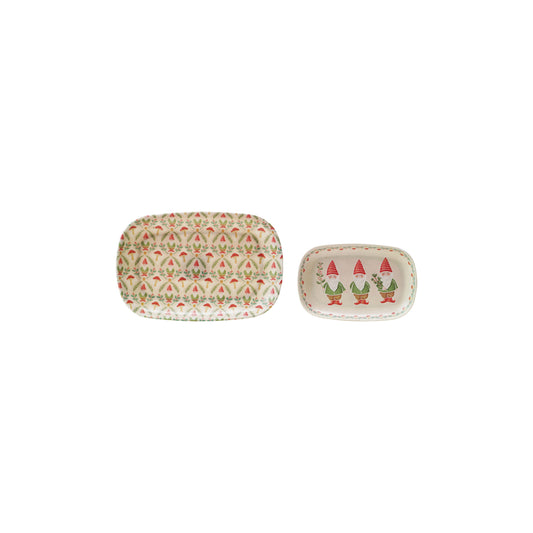 Bamboo Fiber Tray with Woodland Holiday Image/Patterns, Set of 2 ©
