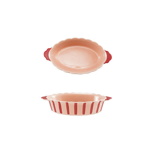 Red Stripe Scalloped Baker