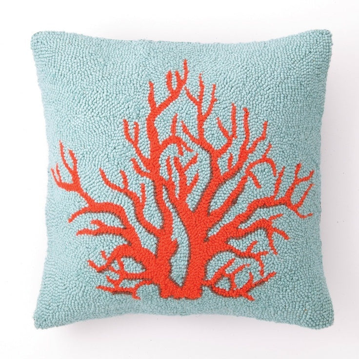 Red Coral Hook Pillow 16x16