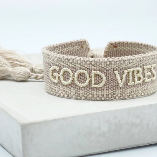 Good Vibes Taupe Woven Bracelet