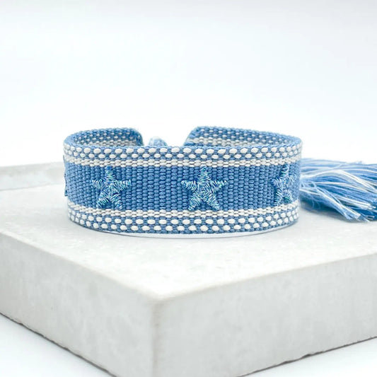 Lt Blue Stars Woven Bracelet