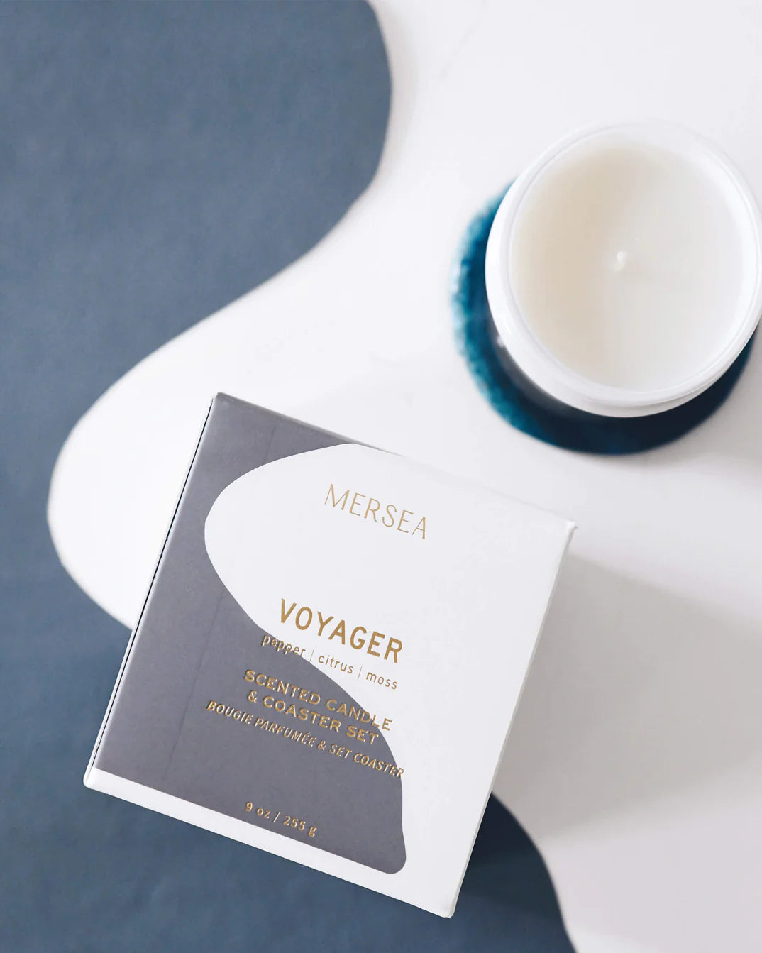 Voyager Mer Sea Candle with Agate Coaster